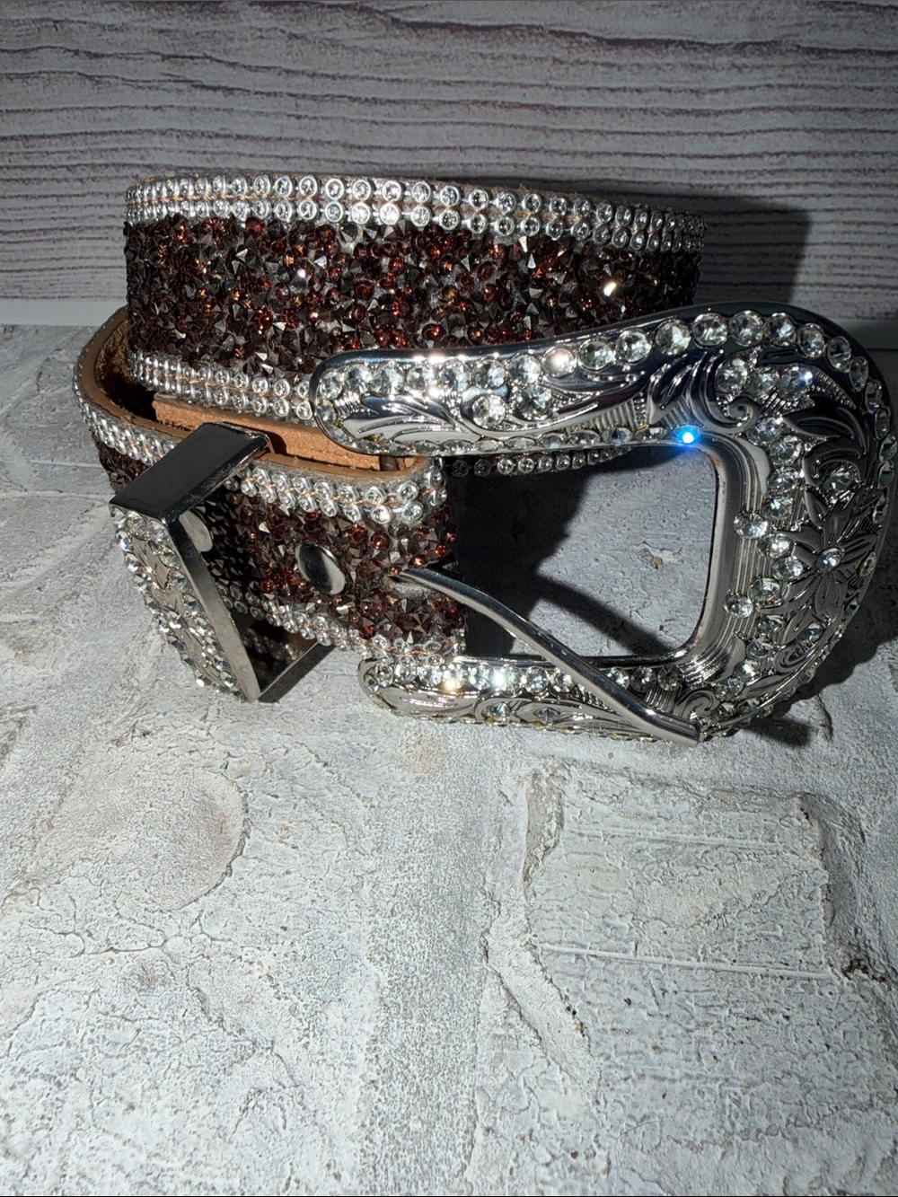 Buckle Brown Glitter Belt with Silver Western Buckle✨✨✨